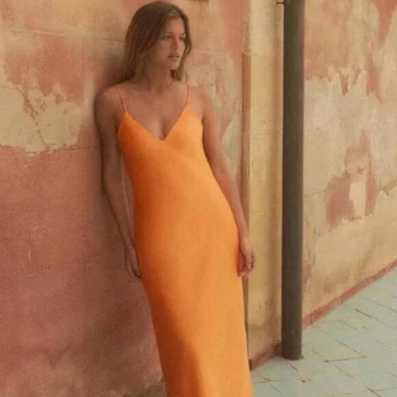 Zara Orange Satin Maxi Dress - Picture 3 of 12